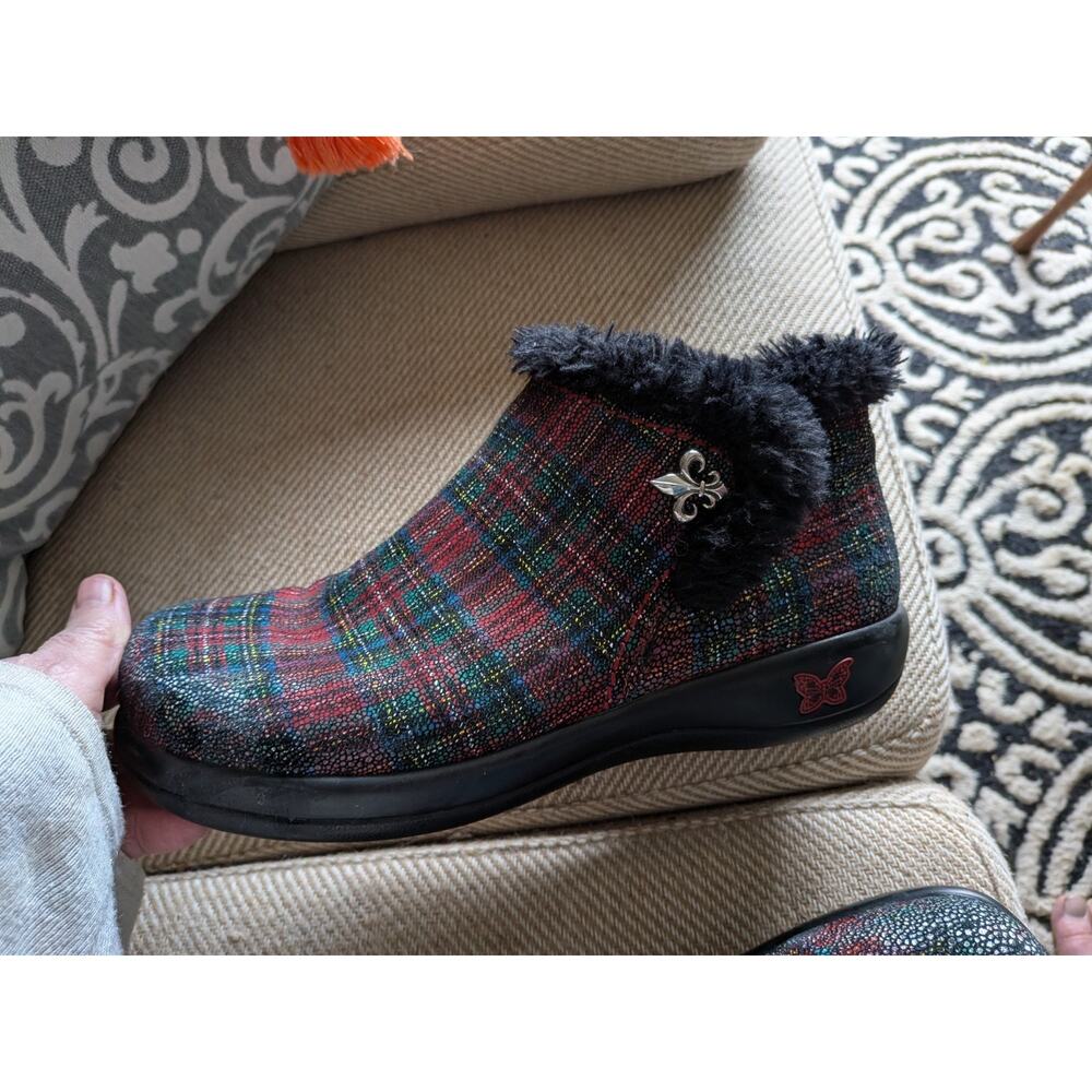 Alegria Ankle Boots Meri Womens 9-9.5 Tartan Plaid Faux Fur Booties